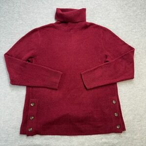 J Crew Sweater Womens Medium Red Turtleneck Button Extra Soft‎ Yarn Stretch